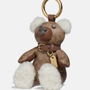 NWT! Coach Bear Bag Charm In Signature Canvas Keychain